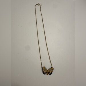 🦋 Vintage Amita Japanese Lacquer Butterfly Pendant Necklace Gold Tone